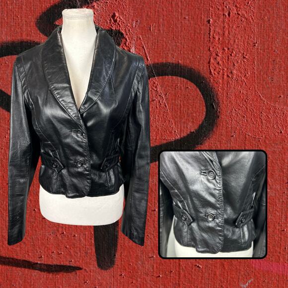 American Vintage Jackets & Blazers - Vintage Berman's 70s Black 100% Leather Moto Crop Jacket Size 12